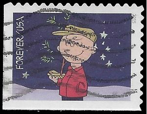 #5021 (49c Forever) Charlie Brown Holding Christmas Tree Booklet Single 2015 Used