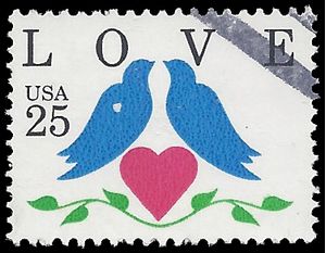 #2440 25c Love Birds and Heart 1990 Used