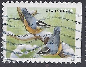 #5129 (47c Forever) Songbirds Red-breasted Nuthatches 2016 Used
