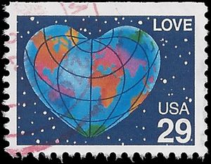 #2536 29c Love-Heart Shaped Globe Booklet Single 1991 Used
