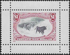 #3210 $1.00 Western Cattle in Storm 1998 Mint NH Gutter Single