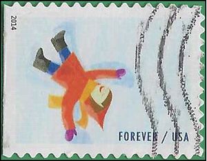 #4940 (49c Forever) Winter Fun Booklet Single Snow Angel 2014 Used