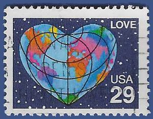 #2535 29c Love Issue - Heart Shaped Globe 1991 Used