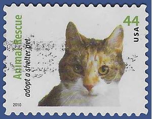 #4453 44c Animal Rescue Calico Cat 2010 Used