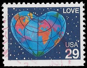 #2536 29c Love-Heart Shaped Globe Booklet Single 1991 Used