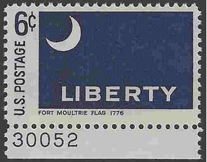 #1345 6c Historic Flags Ft. Moultrie P# 1968 Mint NH