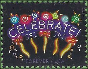 #5019 (49c Forever) Neon Celebrate! 2015 Used