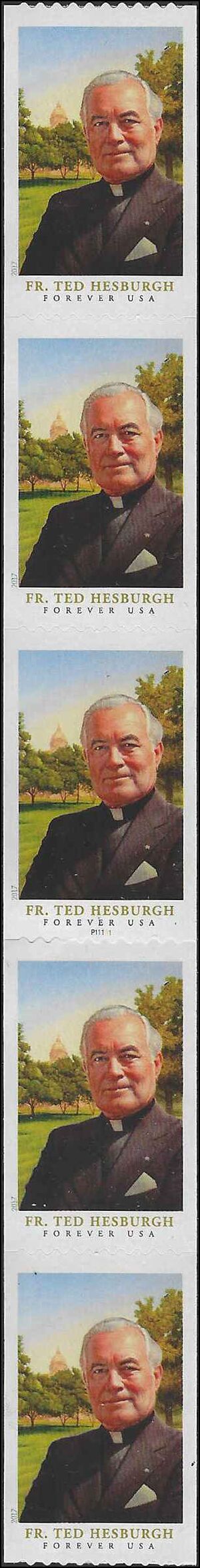 #5242 (49c Forever) Father Theodore Hesburgh PNC Strip/5 #P11111 2017 Mint NH