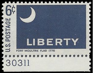 #1345 6c Historic Flags Ft. Moultrie P# 1968 Mint NH