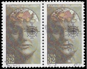 #3065 32c Fulbright Scholarships 50th Anniversary 1996 Used Pair