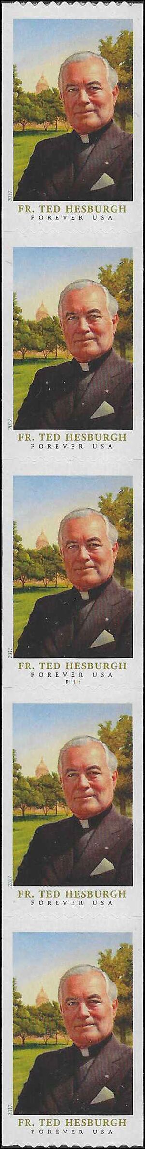 #5242 (49c Forever) Father Theodore Hesburgh PNC Strip/5 #P11111 2017 Mint NH