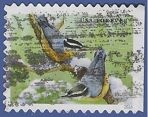#5129 (47c Forever) Songbirds Red-breasted Nuthatches 2016 Used