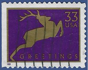 #3362 33c Christmas Reindeer Booklet Single 1999 Used