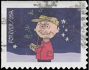 #5021 (49c Forever) Charlie Brown Holding Christmas Tree Booklet Single 2015 Used