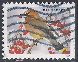 #5127 (47c Forever) Songbirds Cedar Waxwing 2016 Used