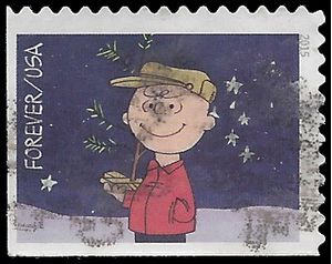 #5021 (49c Forever) Charlie Brown Holding Christmas Tree Booklet Single 2015 Used