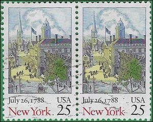 #2346 25c Constitution Bicentennial New York 1988 Used Attached Pair