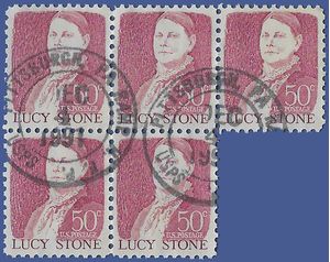 #1293a 50c Prominent Americans Lucy Stone Block/5 1973 Used CDS