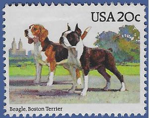 #2098 20c Dogs Beagle and Boston Terrier 1984 Used