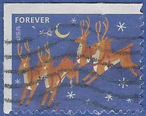 #4712 (45c Forever)  Christmas, Reindeer in Flight Booklet Single 2012 Used