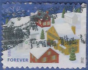 #4715 (45c Forever)  Christmas, Snow Covered Buildings Booklet Single 2012 Used