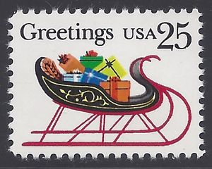 #2428 25c Christmas Sleigh Full of Presents 1989 Mint NH