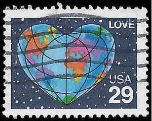 #2535 29c Love Issue - Heart Shaped Globe 1991 Used