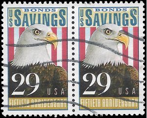 #2534 29c 50th Anniversary Savings Bonds 1991 Used Pair