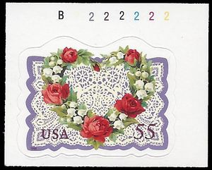 #3275 55c Love Heart & Flowers P# 1999 Mint NH