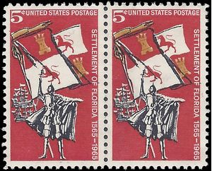 #1271 5c 400th Anniversary Florida Settlement 1965 Used Pair