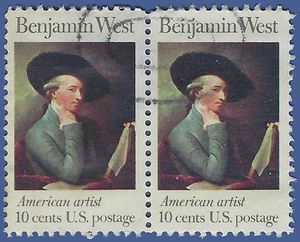 #1553 10c American Arts Benjamin West 1975 Used Attached Pair
