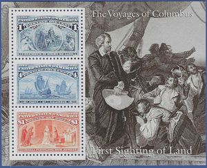 #2624 1c First Sighting of Land Souvenir Sheet/3 1992 Mint NH
