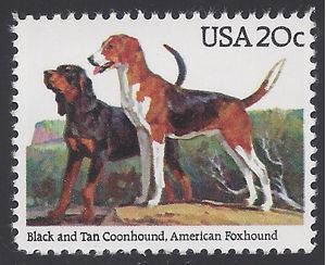 #2101 20c Dogs Black and Tan Coonhound,American Foxhound 1984 Mint NH