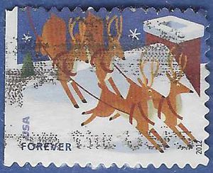 #4714 (45c Forever)  Christmas, Reindeer over Roof Booklet Single 2012 Used