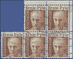 #1398 16c Journalist Ernie Pyle Block of 5 1971 Used