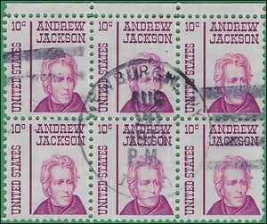 #1286 10c Andrew Jackson 1967 Used  Block/6 CDS