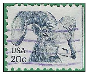 #1949 20c Rocky Mountain Bighorn Booklet Single Ty 1 1982 Used