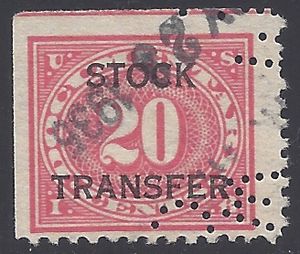 Scott RD  6 20c Stock Transfer Stamp 1916-1922 Used Perfin
