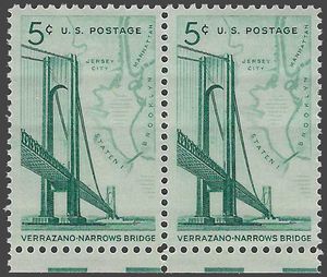 #1258 5c Verrazano-Narrows Bridge Attached Pair 1964 Mint NH