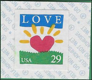 #2813 29c Love and Sunrise Heart Coil Single "B" Backer 1994 Mint NH
