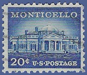 #1047 20c Liberty Issue Monticello 1956 Used