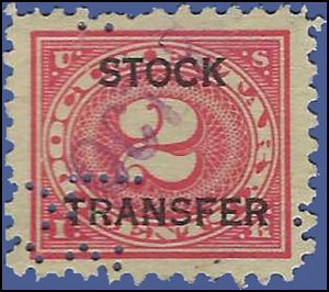 Scott RD  2 2c Stock Transfer Stamp 1916-1922 Used Perfin