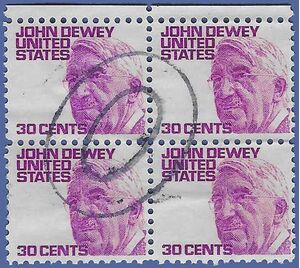 #1291 30c Prominent Americans John Dewey 1968 Used Block of 4