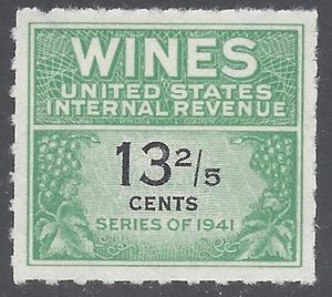 Scott RE185 13 2/5c Internal Revenue: Wines 1951-54 Mint NH