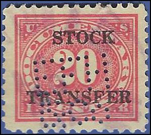 Scott RD 35 20c Stock Transfer Stamp 1920 Used Perfin