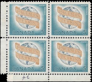 Canada # 416 1964 Used Block of 4