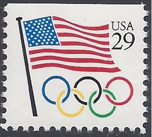 #2528 29c Flag, Olympic Rings Booklet Single 1991 Mint NH