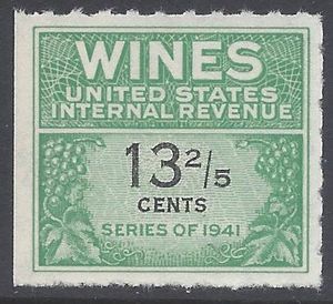 Scott RE185 13 2/5c Internal Revenue: Wines 1942 Mint NH