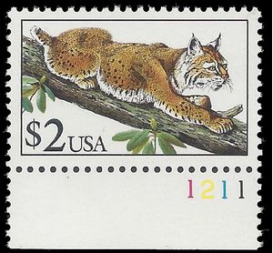 #2482 $2.00 Flora & Fauna Bobcat P# 1990 Mint NH