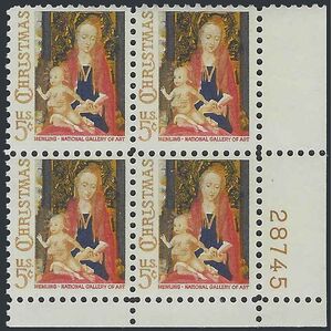 #1321 5c Madonna and Child PB/4 1966 Mint NH